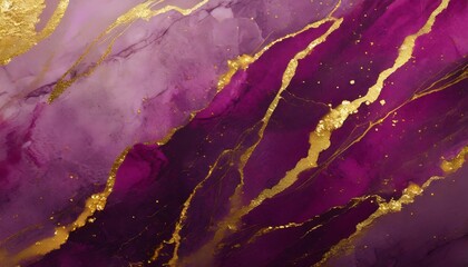 Wall Mural - abstract dark magenta marble texture with gold splashes violet luxury background