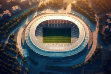 Wall Mural - Aerial view of a soccer stadium. 3D Rendering.