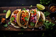 Spicy jackfruit tacos with avocado, cilantro, and lime, offering a burst of flavors and textures.