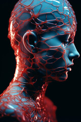 Leinwandbilder - Abstract patterns inspired by cerebral circuitry enveloping a person, conveying the elevated and sophisticated qualities associated with brain-focused design.