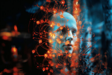 Aufkleber - Abstract neural patterns forming a symphony around a person at an elevated position, capturing the intellectual and visionary elevation associated with brain-inspired design.