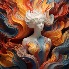 Leinwandbilder - Abstract patterns resembling waves of cerebral creativity derived from brain scans enveloping a person in an exploratory pose, capturing the flowing and transformative essence of creative ideas.