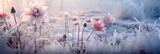 Fototapeta Nowy Jork - garden with frosted flowers and delicate plants, showcasing the unique beauty that winter brings to nature.