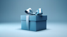Blank Open Blue Gift Box With Blue Bottom Inside Or Top View Of Opened Blue Present Box With Blue Ribbon And Bow Isolated On Blue Background With Shadow Minimal Concept 3D Rendering
