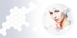 © Acronym - Portrait of healthy and beautiful woman. Female face in honeycomb texture. Young girl in plastic surgery, medicine, spa and face lifting concept.