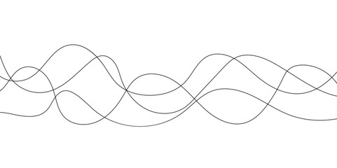 Wall Mural - abstract wavy black curved line on transparent background.