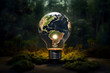Glowing light bulb in the form of planet Earth. Concept of international Earth day