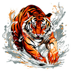  Tiger running on water in vector pop art style