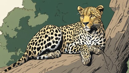 Wall Mural - A leopard sitting on a tree branch