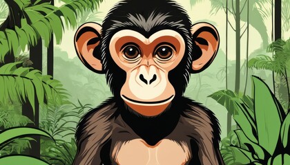 Wall Mural - A monkey in a jungle with a big smile