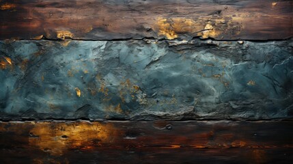 Wall Mural - Vibrant hues and textured strokes create a mesmerizing abstract landscape, where the raw beauty of rust intertwines with the serene tranquility of a painted wood
