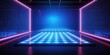 Neon room with led light stage vector background. Dark abstract studio with screen night scene. Empty television hall for dance party or concert.
