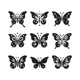Fototapeta Motyle - Nectar-Chasing Butterflies: Set of Butterfly Silhouette, Pollination Dance, and Botanical Harmony in Shadows
