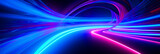Fototapeta Perspektywa 3d - Glowing neon lights tunnel wallpaper - ai generative