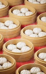 Chinese food baozi in food steamer, 3d rendering.