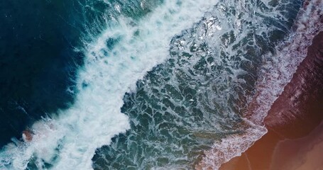 Wall Mural - Amazing Top-down aerial view of the powerful deep blue ocean waves during the monsoon season amazing video Tropical Sea Andaman Sea : 4K Video High quality Apple ProRes HQ