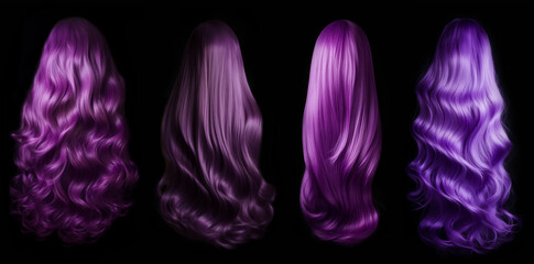 Wall Mural - Purple hair set - isolated black background - Ideal for hair saloons and any other beauty, wellness, and hair treatment themes - magenta hair - lilac hair