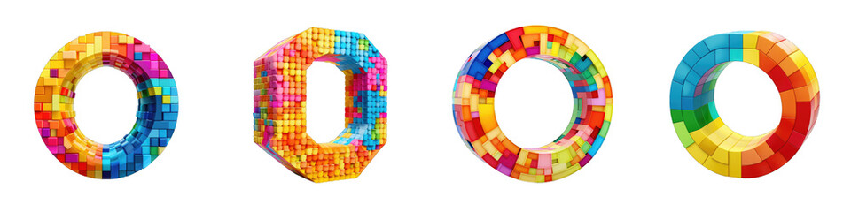 Wall Mural - Alphabet made of colorful cubes, logotype, letter O isolated on a transparent background