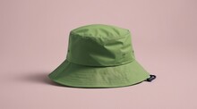 Plain Green Bucket Hat Mockup On A Violet Backdrop.