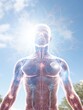 Visible aura around a person, open chakra, alternative medicine, human soul in the form of radiance and rays around the human body, zen balance of soul and body