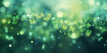 Abstract Decorative Festive Green Background With A Bokeh Effect With Three-leaf And Four-leaf Clover For St. Patrick's Day.
