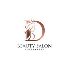 Wall Mural - Woman beauty logo design vector illustration with letter d and crown icon