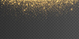 Fototapeta  - Glitter golden light and stars border. Christmas Holiday glow particle. Magic star effect. Sparkle bokeh. Shine luxury background. Festive party design. Twinkle flash. Fairy bulb. Vector illustration