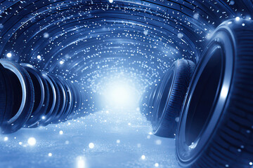 Sticker - Background light corridor blue futuristic interior neon interior abstract tunnel background space science