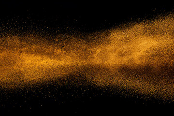 Wall Mural - Abstract orange powder explosion isolated on black background.