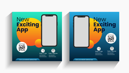 Mobile app launch promotional post and web banner template editable