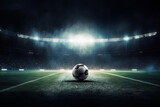 Fototapeta Sport - Soccer ball on the field of stadium at night. Mixed media