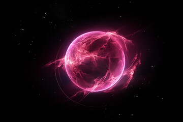 planet pink fictional abstract in dark space with dots of stars