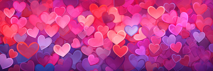 Wall Mural - Colorful hearts background banner. Valentine's Day. Panoramic web header with copy space. Wide screen wallpaper