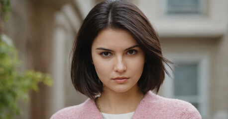 a headshot capturing the emotional turmoil of a young woman, her face reflecting annoyance and dissa