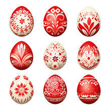 Set Easter Eggs Clipart In Color Red On White Background 