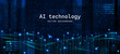 AI technology. Binary coding. Artificial data tech. Cyber network development. Science futuristic innovation. Website analytics. Business space code. Wireframe computer engineering. Vector background