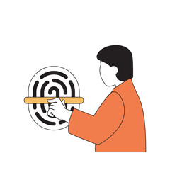 Fototapete - Cyber security concept with cartoon people in flat design for web. Man using biometrics protection system and fingerprint scanning. Vector illustration for social media banner, marketing material.