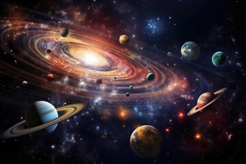 Wall Mural - Abstract space background with planets and solar system.
