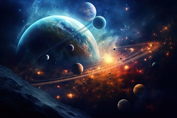Wall Mural - Abstract space background with planets and solar system.
