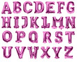 Letters of alphabet made with foil pink birthday balloons