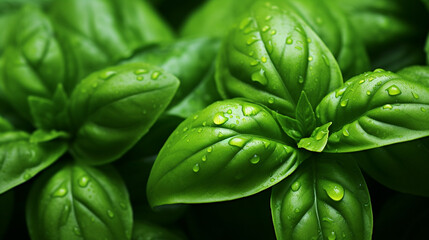 Wall Mural - Close up of basil leaves.Generative AI