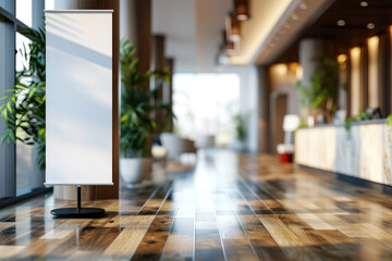 Wall Mural - pull up banner mockup stands in the elegant building hallway. blank roll up poster for advertising o