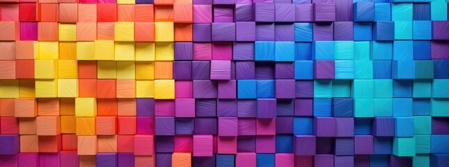 Wall Mural - a colorful rainbow blocks with blocks in the background