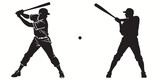 Fototapeta  - Baseball silhouettes and icons. Black flat color simple elegant white background Baseball sports vector and illustration.