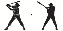 Baseball Silhouettes And Icons. Black Flat Color Simple Elegant White Background Baseball Sports Vector And Illustration.