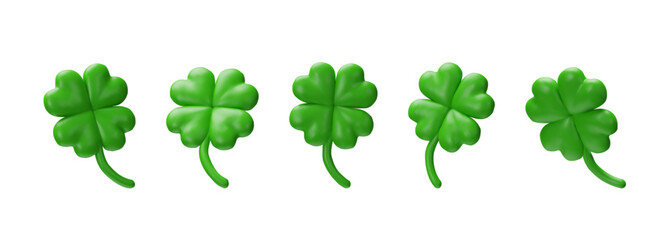 3d render set of clovers. saint patrick's day symbol of luck. green shamrock variation for celebrati