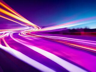 3d render abstract picture of colorful light trails crossing twilight sky with fast motion