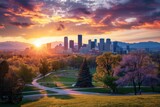 Denver City Park: Morning Glow over Mountains and Skyline