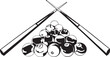 © Matt - Cartoon Black and White Isolated Illustration Vector Of Billiards Balls with Snooker Cues