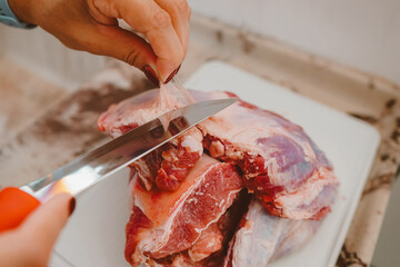 Wall Mural - Fat from red meat is removed by the cook. Red meat has a huge amount of vitamins from complex B, E, K and zinc, iron, proteins.